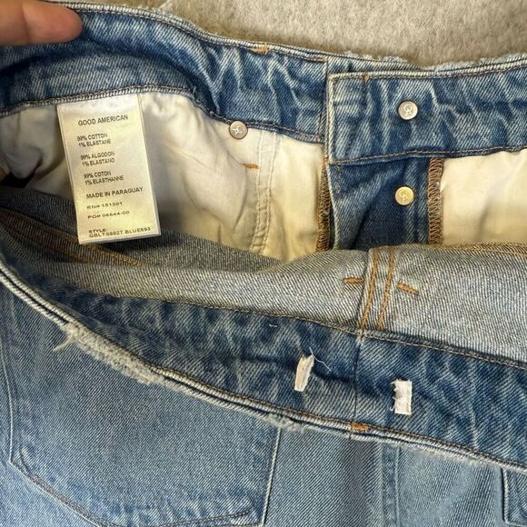 Good American Women Size 16 Straight Leg Denim Jeans Light Wash Blue Distressed - Picture 5 of 12